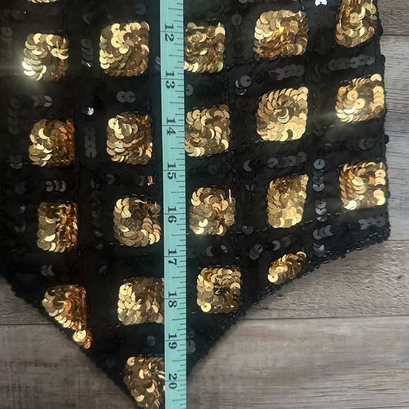 Vintage 1970s RARE 100% Silk Black and Gold Beaded and Sequined Size M Vest - Picture 4 of 10
